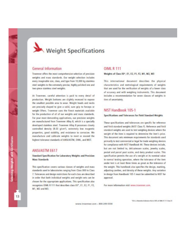 Weight Specifications